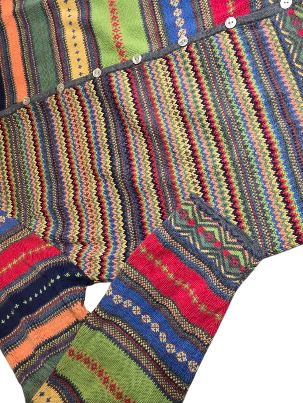 Vintage Susan Bristol M Multicolor 100% Cotton Fair Isle Knit Cardigan UK - Picture 3 of 9